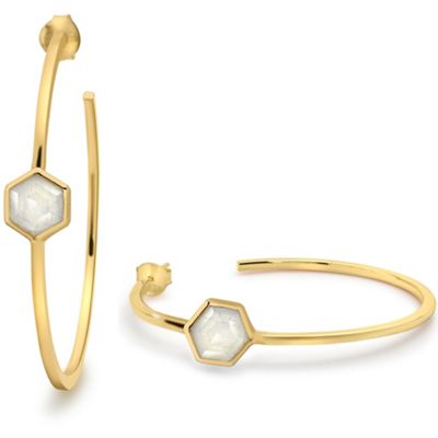 18ct gold vermeil bolt hoop earrings with rainbow moonstone